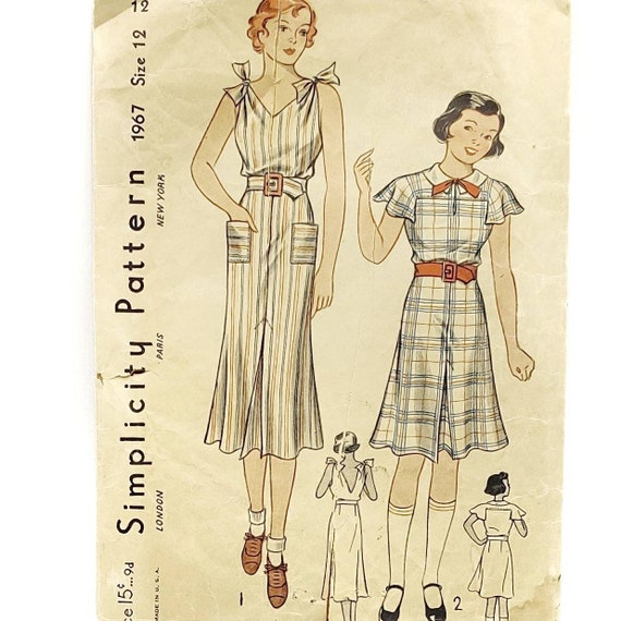 RARE Vintage 1930's Sun Dress Pattern Junior Dress