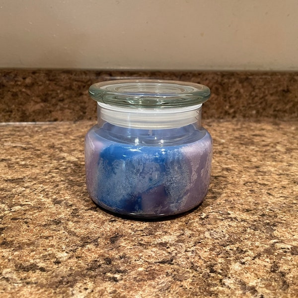 Storm Watch scented jar soy candle, soy candle, tie dye candle, calm scent, floral, fresh ocean, clean, soy wax, Wanda's Wax, gift for mom