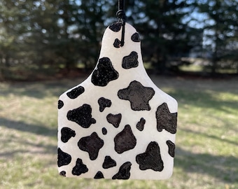 cow tag freshie, car freshie for women, aroma bead air freshener, gift for man, car accessory, southern decor, gift for husband, cow print