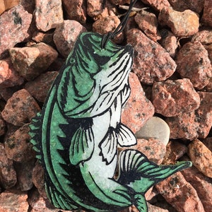 Bass fish freshie, aroma bead air freshener, fisherman gift, car accessory, outdoor freshie, manly freshie, fish gift for husband