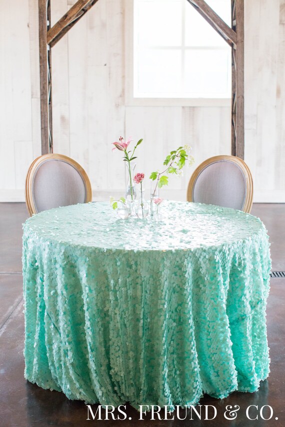 Mint Square Sequin Table Linens Etsy