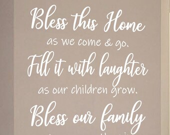 Bless This Home Vinyl Wall Decal: Entryway Family Quote