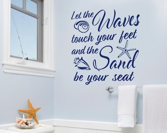Waves & Sand Vinyl Wall Decal: Beach Decor (Vertical)