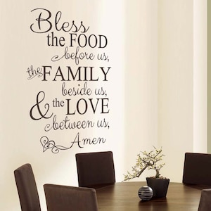 Bless the Food (Vertical),  Vinyl Wall Decal, Dining Room Decor, Wall Art, Blessing Quote, Prayer, Christian Home Decor