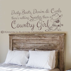 Boots, Curls, Country Girl- Vinyl Wall Decal, Southern, Cowgirls, Wall Art, Girls Room Decor