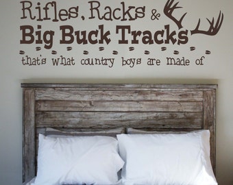 Country Boy Vinyl Wall Decal: Rifles, Racks, Big Buck Tracks
