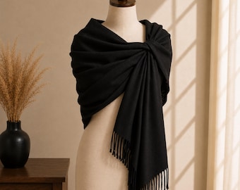 Organic Cashmere Pashmina Shawl | Wedding Shawls & Wraps | Black Pashmina Scarf for Women | Cashmere Wrap | Bridal Pashmina Gift for Her