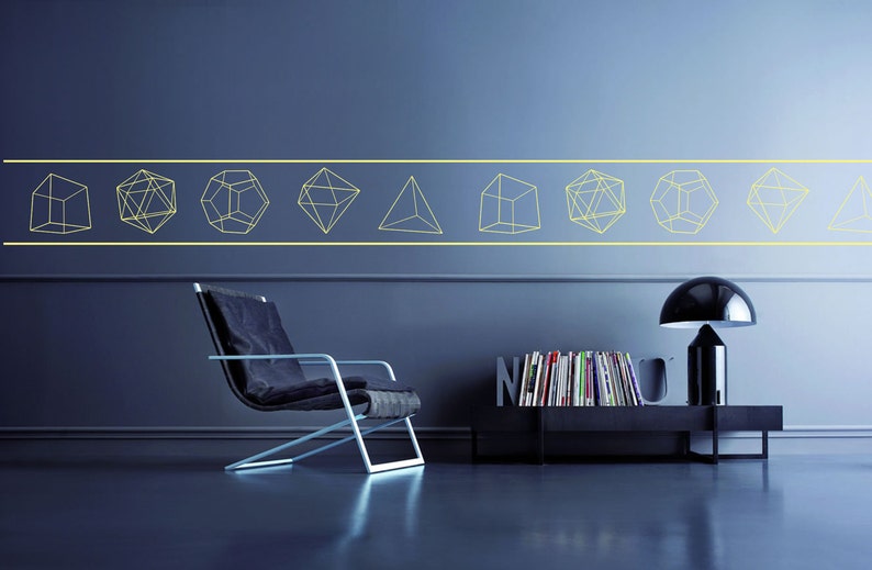 Science Wall geometric Art decor removable vinyl wall decal sticker The Five Platonic Solids stripes wall art border