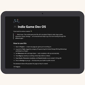 Indie Game Dev Notion Template | Projectmanagementsysteem voor solo-ontwikkelaars (digitale download)
