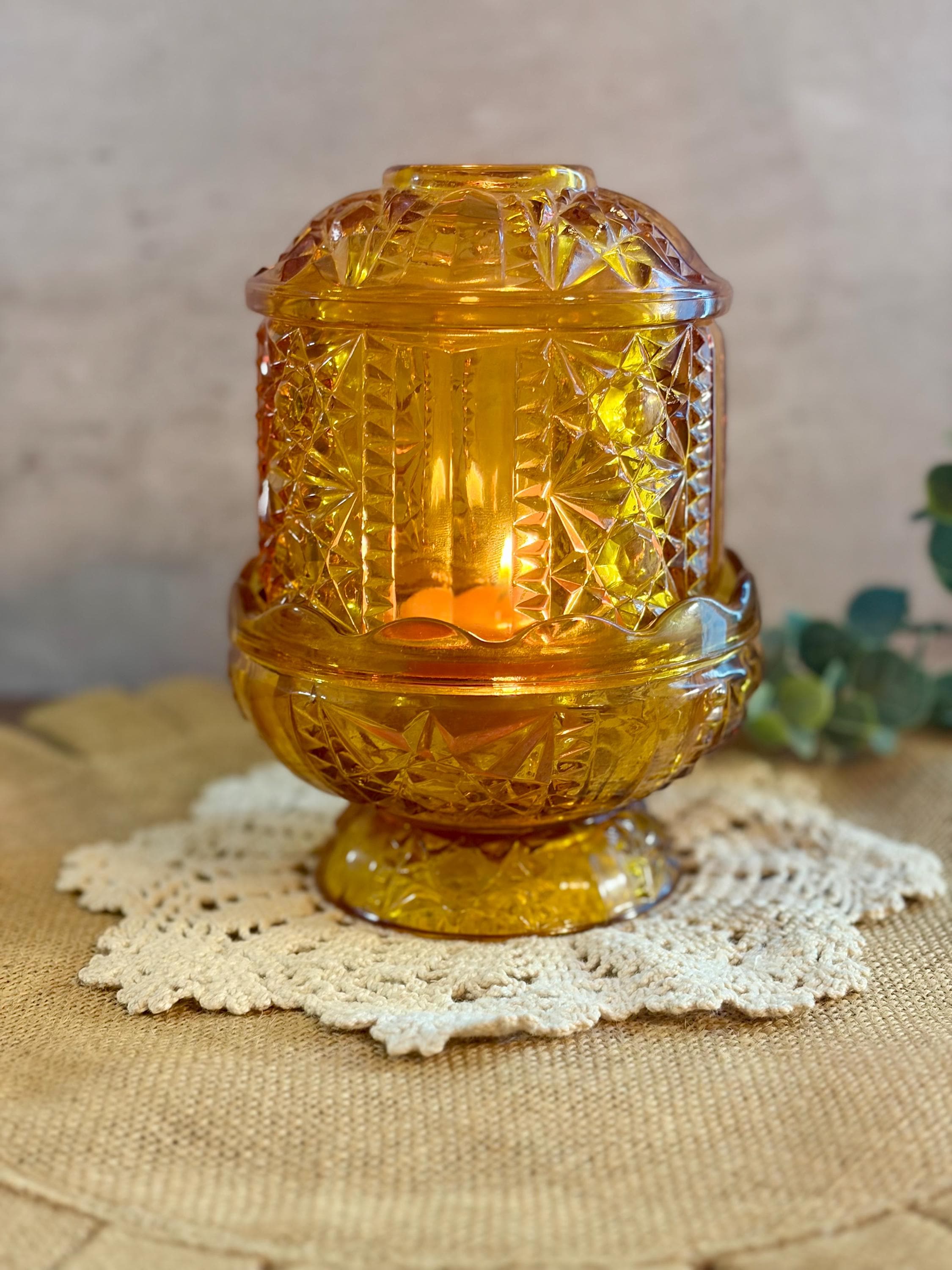 Amber Indiana Glass Fairy Lamp - Etsy