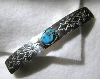 Vintage NAVAJO BARRETTE/Hair Clip -- Handmade Sterling Silver and Turquoise, 11.6 Grams, Almost 3.5" long x 1/2" wide, Excellent Cond.