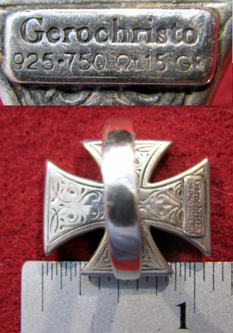 21 Grams Vintage GEROCHRISTO Solid 18k Yellow Gold and Sterling Byzantine CROSS Ring Size 7-34 Excellent Condition Solid Gold