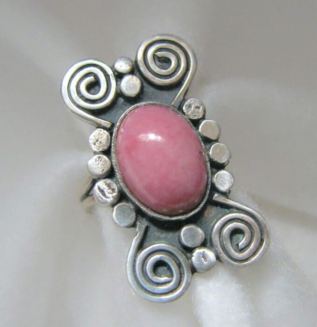 Vintage ARTISAN-MADE RHODOCHROSITE and Sterling Silver Ring - Etsy