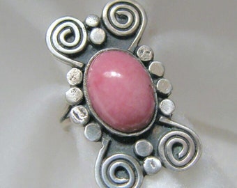 Vintage ARTISAN-MADE RHODOCHROSITE and Sterling Silver Ring -- Size 6-3/4