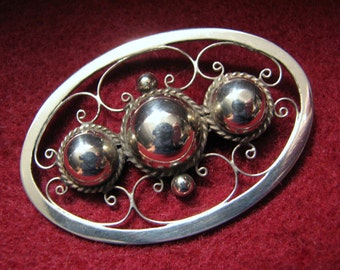 Vintage MEXICO 925 Sterling Silver Brooch -- 9.1 Grams, Signed ACHL