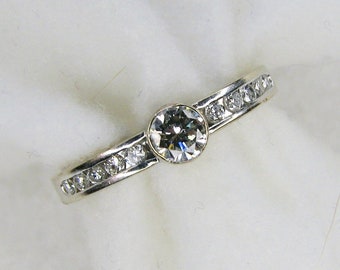 Vintage 14k White Gold Engagement Ring -- Bezel/Channel Set Natural Genuine Diamonds -- 1/2 Carat Total
