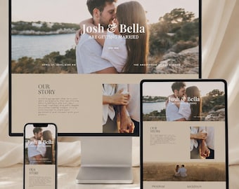 Hochzeitswebsite-Vorlage in Elfenbein | Bearbeitbare Canva-Website | Modern minimalistisch