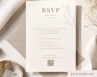 Minimalistische RSVP-Karte in Elfenbein | Bearbeitbare Canva-Datei (Digitaler Download)
