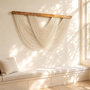 Modern Macrame Boho Decor, Macrame Home Decor, Boho Wall Art, Macrame Home Wall Hangings With Natural Wood Statement