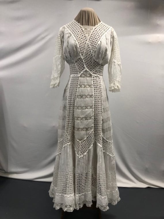 Antique 1910 Edwardian Eyelet Tea Gown