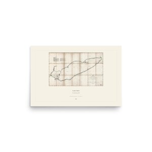 May include: A vintage-style map print of Lake Erie on a cream background. The map features a grid overlay, detailed shoreline contours, and nautical charts. Below the map, the text reads LAKE ERIE, U.S. Lake Survey 1875, and additional small text.