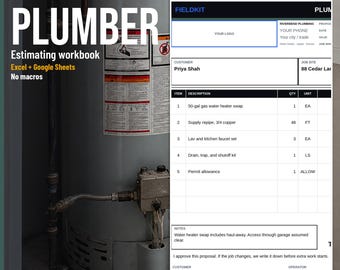Plumbing Estimate Spreadsheet Excel Google Sheets | Bid Sheet Quote Template