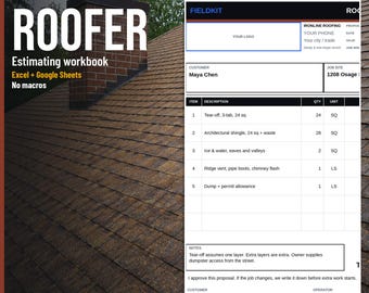 Roofing Estimate Spreadsheet Excel Google Sheets | Quote Template Job Cost