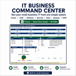 Excel-sjabloon voor IT-beheer in kleine bedrijven | Assettracker, cybersecurity- en onboarding-dashboard