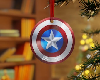 Adorno navideño de metal de doble cara del Capitán América / Diseño de escudo de superhéroe