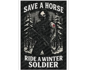 Save a Horse Ride a Winter Soldier Kiss-Cut Stickers | Unique Laptop Decal, Cool Gift for Fans, Retro Aesthetic, Collectible, Car Decor