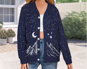 Night Sky Cardigan | Starfall Cardigan | Cozy Button-Up | Lightweight Bookish Clothing for Fantasy Fans | AOP