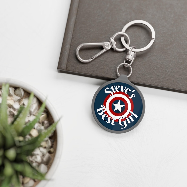 Captain Inspired Keychain | Steve's Best Girl Bag Charm | Comic Inspired Gift | Retro Superhero Key Ring | Fandom Accessory image 1