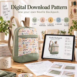Rucksack-Nähvorlage (PDF), Noelle-Rucksack-Schnittmuster, DIY-Rucksack-Schnittmuster, druckbare A4-Taschenvorlage, Nähvorlage zum Download