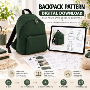 Designer Backpack Pattern PDF, Backpack Sewing Tutorial, DIY Rucksack Bag Digital Download