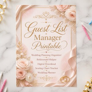 Wedding Guest List Manager Printable, Seating Chart Tracker (Digital Download)
