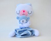 Stuffed Animal  White Bunny with blanket white and blue