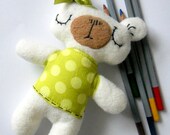 Stuffed HandmadeTeddy Bear  Plushie Safe Soft Softie Toddler  BabyToy for Children Cotton Polar Fleece White Green dots