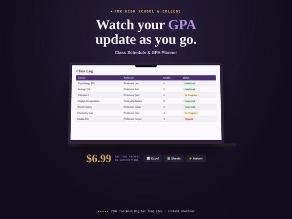 Class Schedule & GPA Planner Spreadsheet