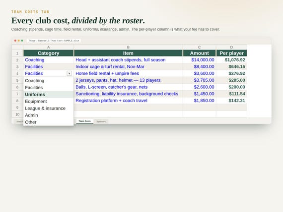 Travel Baseball Budget Spreadsheet — Google Sheets & Excel spreadsheet by ToolWise Digital — view 6
