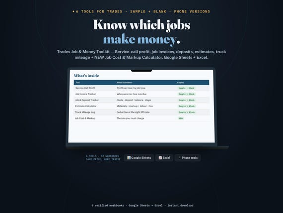 Trades Business Spreadsheet Bundle, 6 Tools