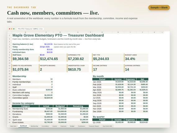 PTA / PTO Treasurer Spreadsheet — Google Sheets & Excel spreadsheet by ToolWise Digital — view 3