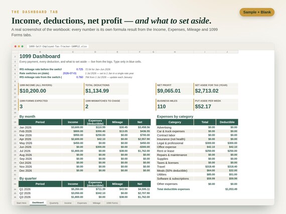 1099 & Self-Employed Tax Tracker — Google Sheets & Excel spreadsheet by ToolWise Digital — view 2