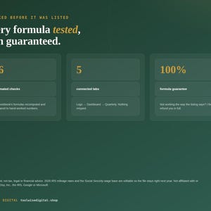 Every formula verified by automated checks; formula guarantee; Google Sheets and Excel