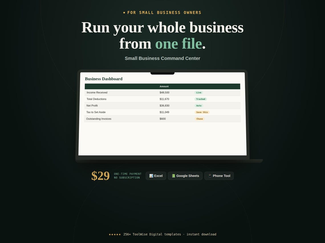 Small Business Command Center Spreadsheet, All in One… — Google Sheets & Excel spreadsheet by ToolWise Digital