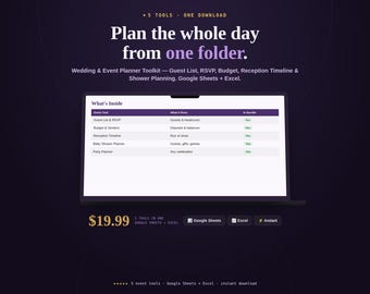 Wedding Event Planner Toolkit | Guest List, Budget, Timeline (Digital Download)