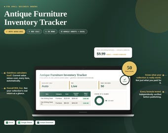 Antique Furniture Inventory Tracker | Cost & Value Spreadsheet (Google Sheets, Excel)