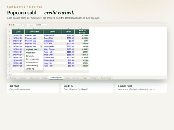 Scout Troop Treasurer Spreadsheet — Google Sheets & Excel spreadsheet by ToolWise Digital — view 6