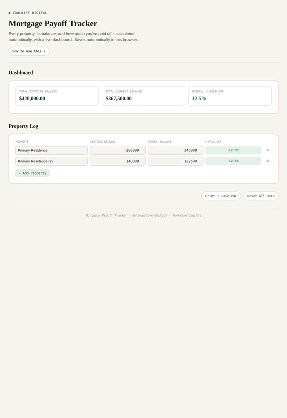 Mortgage Payoff Tracker — Google Sheets & Excel spreadsheet by ToolWise Digital — view 3