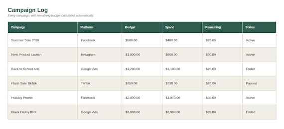 Marketing Campaign & Ad Spend Tracker Spreadsheet — Google Sheets & Excel spreadsheet by ToolWise Digital — view 4