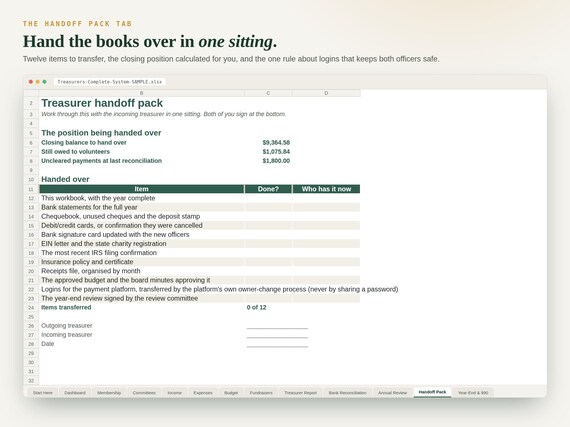 Treasurer Spreadsheet with Bank Reconciliation — Google Sheets & Excel spreadsheet by ToolWise Digital — view 4